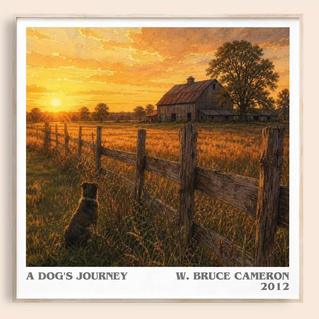 A dog's journey literary book poster by W. Bruce Cameron – framed literary art print