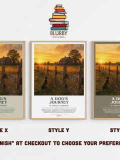 A dog's journey bookish print in frame leaning in hallway – contemporary fiction wall art