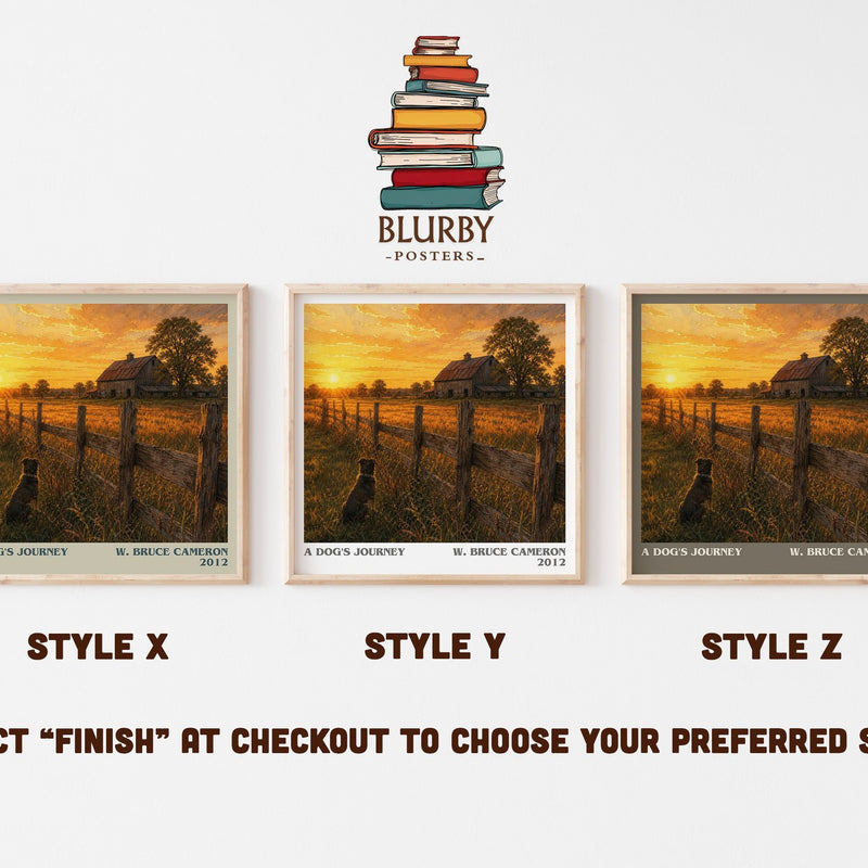 A dog's journey literary print in frame leaning in hallway – contemporary fiction wall art