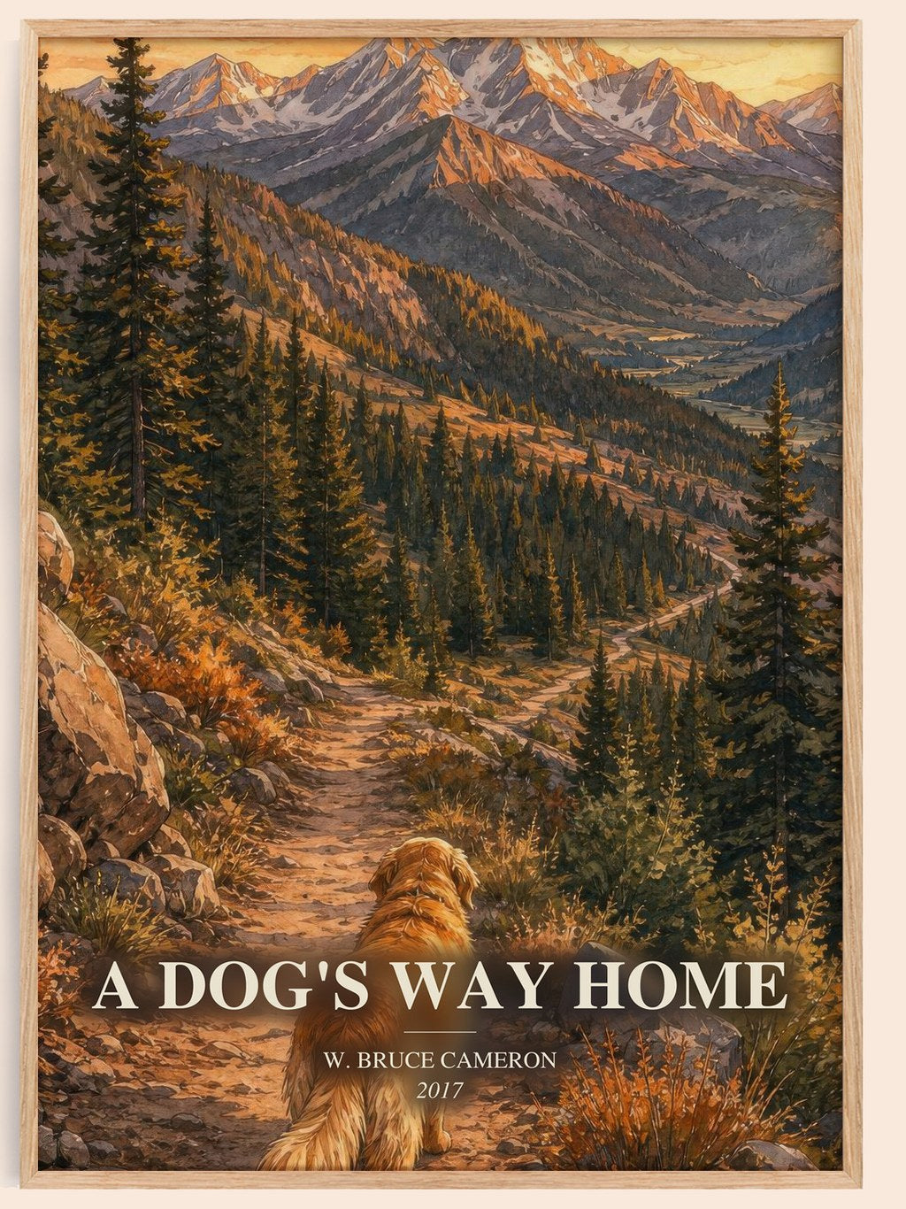A Dog's Way Home watercolour book poster by W. Bruce Cameron – framed literary art print
