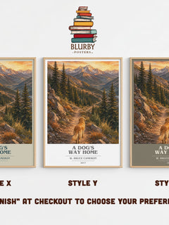 A Dog's Way Home book cover print in frame leaning in hallway – contemporary fiction wall art