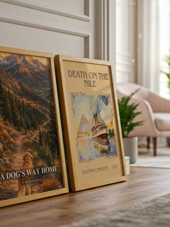 A Dog's Way Home watercolour print framed by window – literary home decor