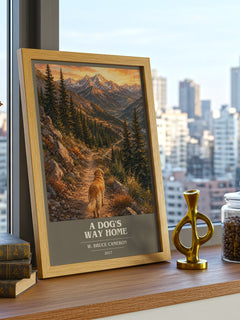 A Dog's Way Home book cover print framed by window – literary home decor