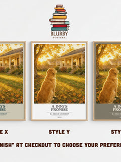 A Dog's Promise book cover print in frame leaning in hallway – contemporary fiction wall art