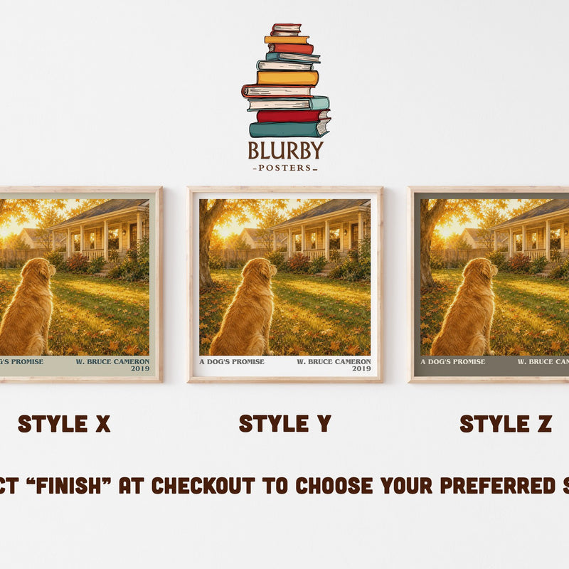 A Dog's Promise literary print in frame leaning in hallway – contemporary fiction wall art