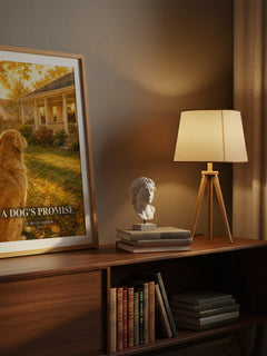 A Dog's Promise watercolour print on bookshelf – W. Bruce Cameron fan gift