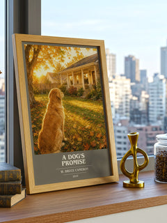 A Dog's Promise book cover print framed by window – literary home decor
