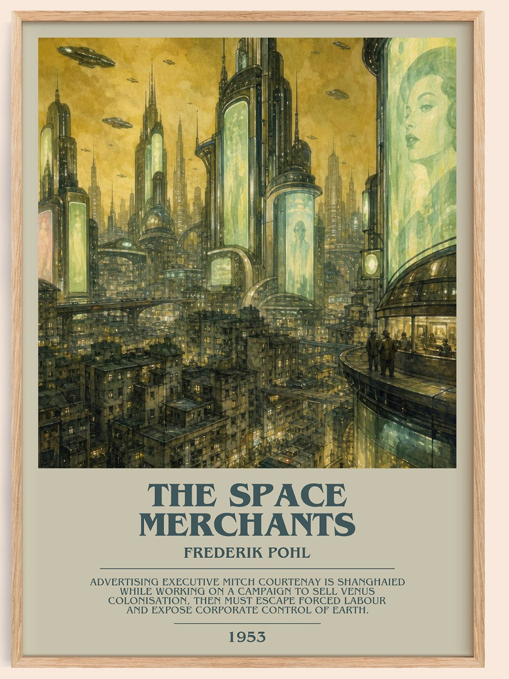 The Space Merchants bookish book poster by Frederik Pohl – framed literary art print
