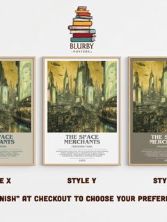 The Space Merchants bookish print in frame leaning in hallway – sci fi wall art