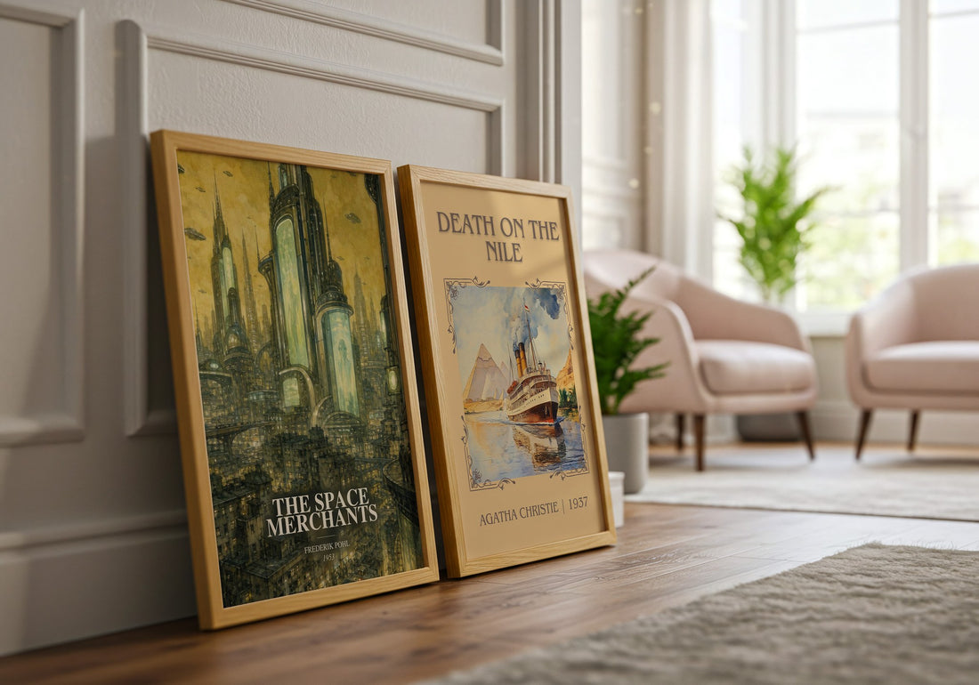 The Space Merchants watercolour print framed by window – literary home decor