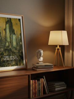 The Space Merchants watercolour print on bookshelf – Frederik Pohl fan gift