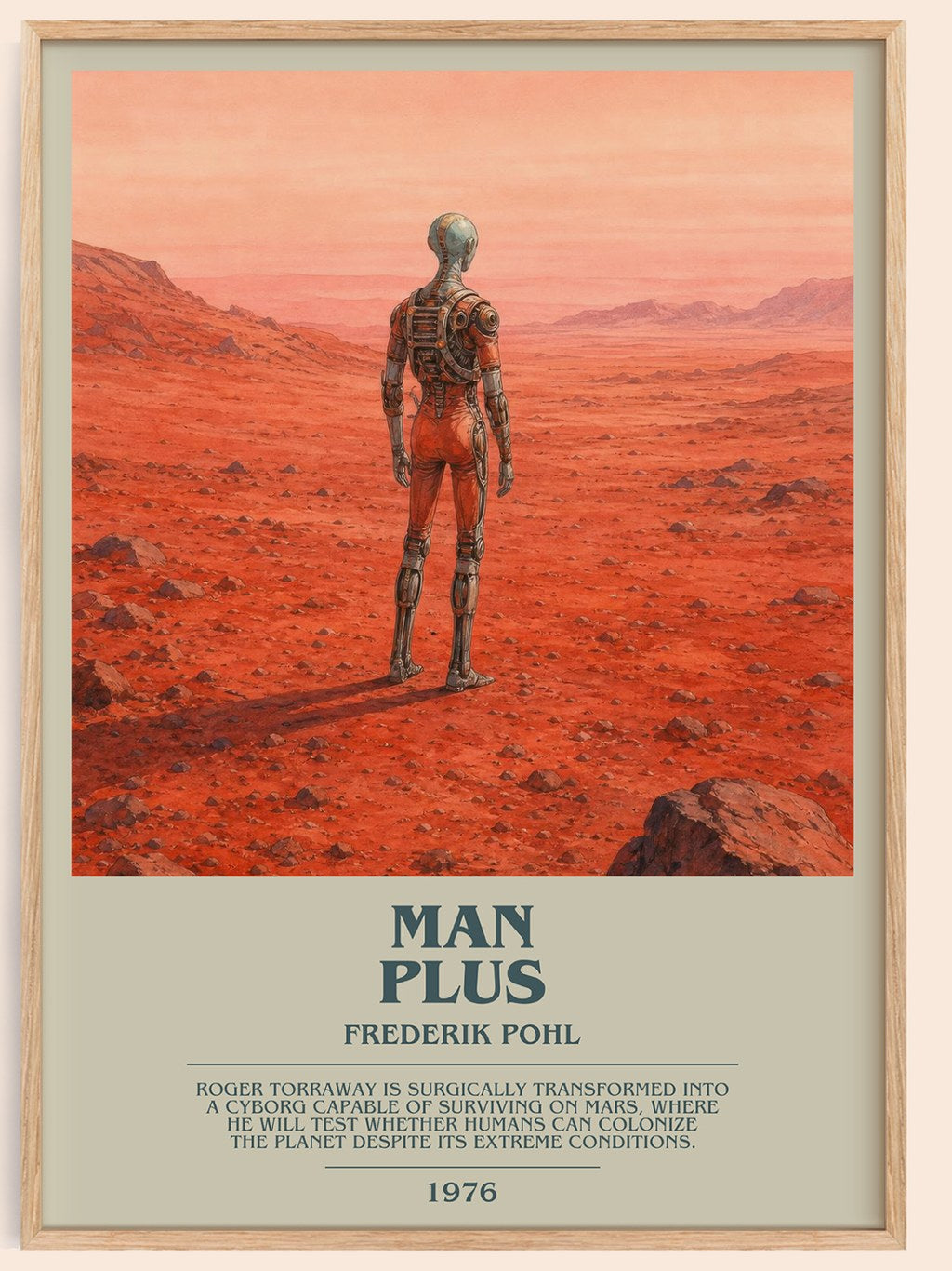 Man Plus bookish book poster by Frederik Pohl – framed literary art print