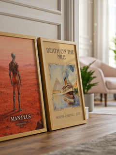 Man Plus watercolour print framed by window – literary home decor
