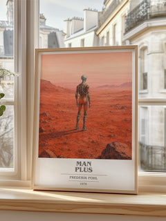 Man Plus book cover poster colour and style options – Frederik Pohl book art