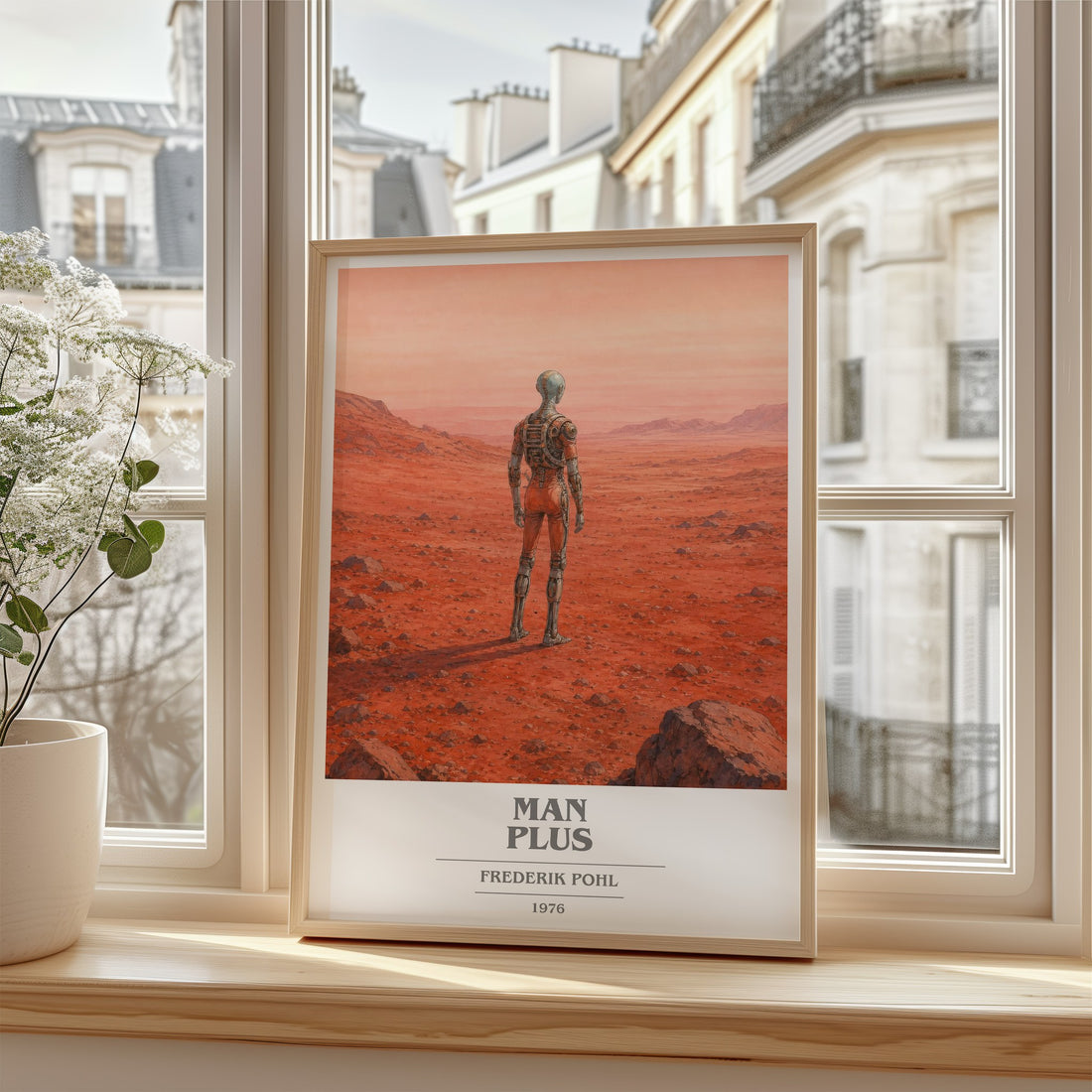 Man Plus book cover poster colour and style options – Frederik Pohl book art