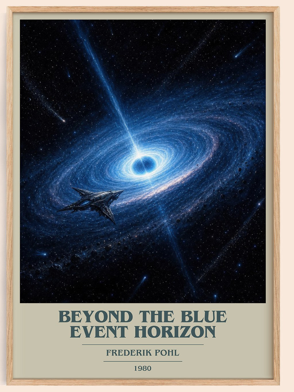Beyond the Blue Event Horizon book cover book poster by Frederik Pohl – framed literary art print