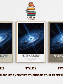 Beyond the Blue Event Horizon book cover print in frame leaning in hallway – sci fi wall art