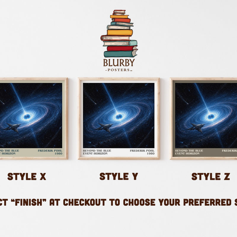 Beyond the Blue Event Horizon literary print in frame leaning in hallway – sci fi wall art
