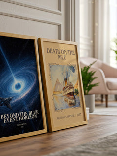 Beyond the Blue Event Horizon watercolour print framed by window – literary home decor