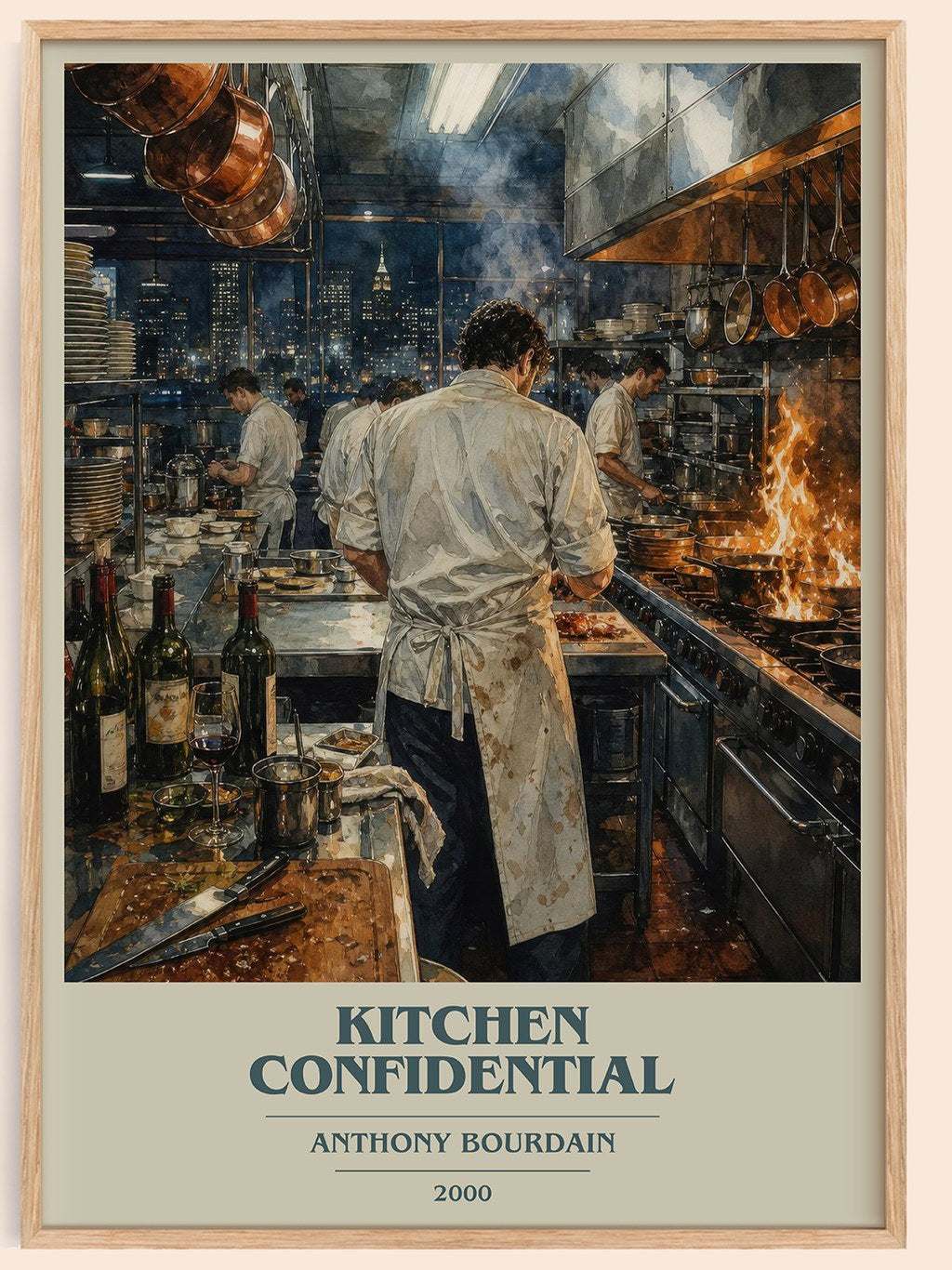 Kitchen Confidential book cover book poster by Anthony Bourdain – framed literary art print