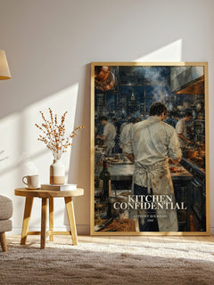 Kitchen Confidential watercolour print in frame leaning in hallway – memoir wall art