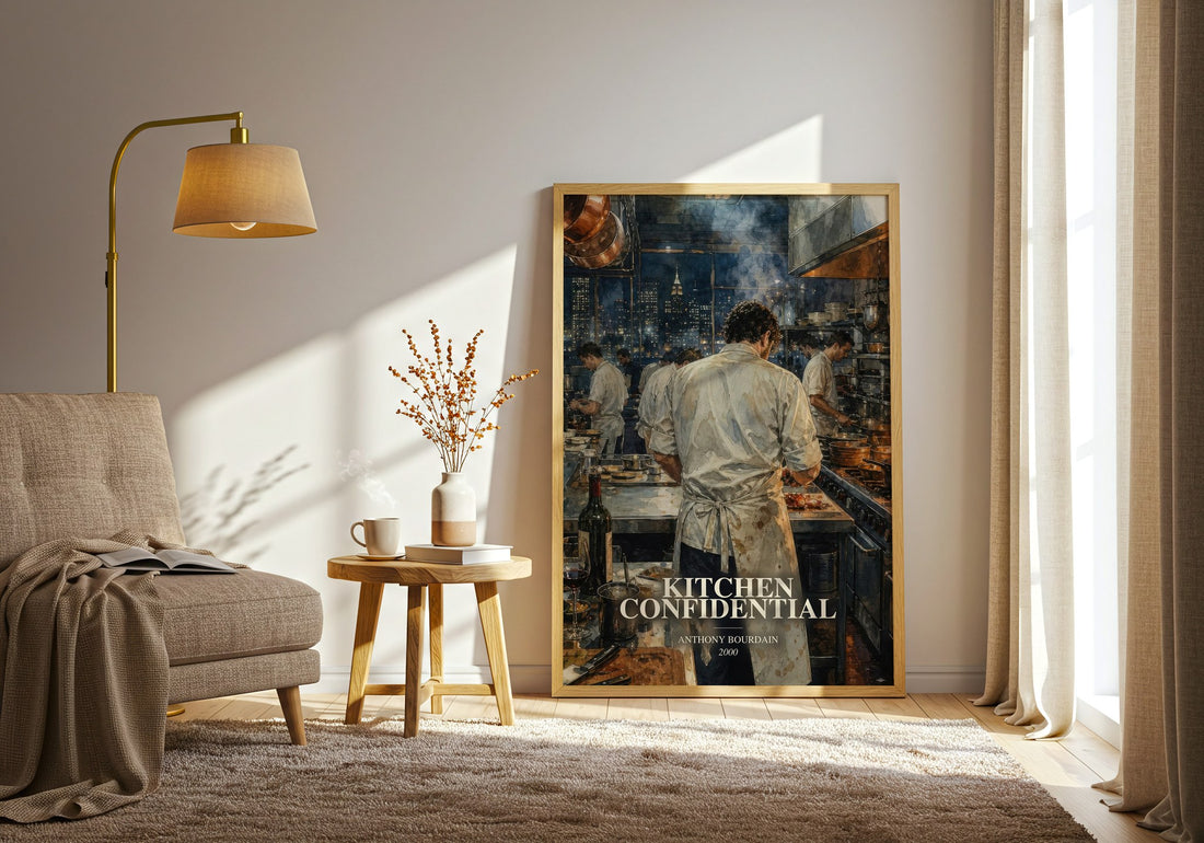 Kitchen Confidential watercolour print in frame leaning in hallway – memoir wall art