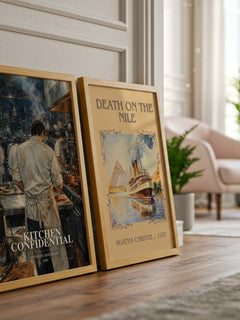 Kitchen Confidential watercolour print framed by window – literary home decor