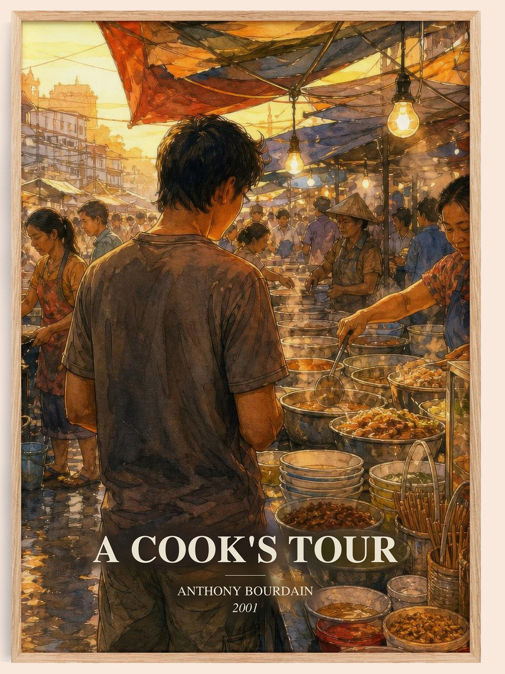 A Cook's Tour watercolour book poster by Anthony Bourdain – framed literary art print