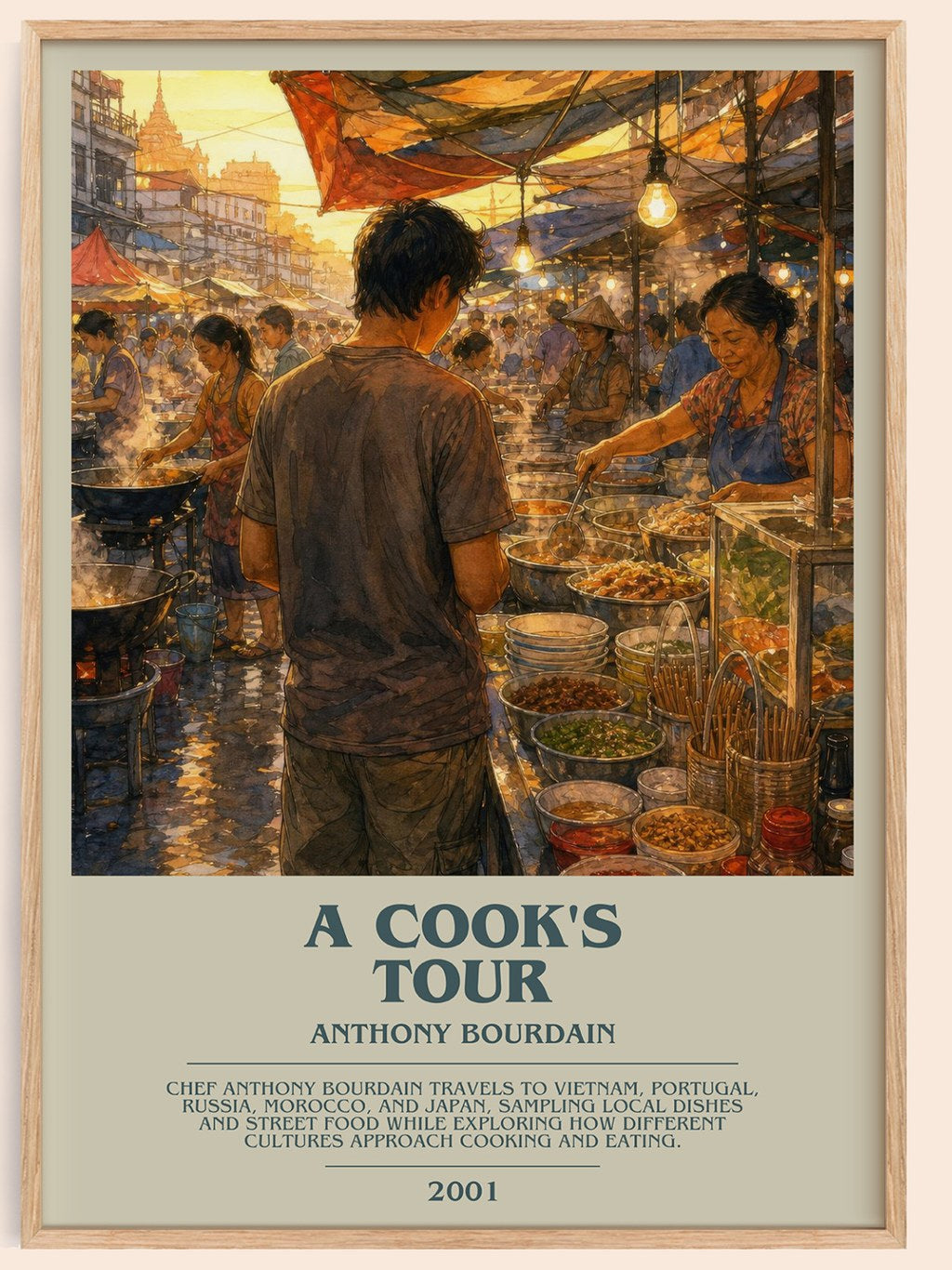 A Cook's Tour bookish book poster by Anthony Bourdain – framed literary art print