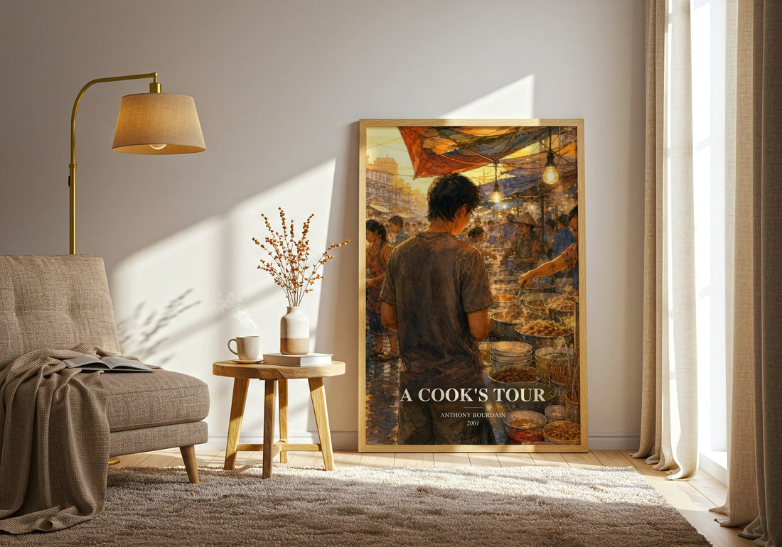 A Cook's Tour watercolour print in frame leaning in hallway – memoir wall art