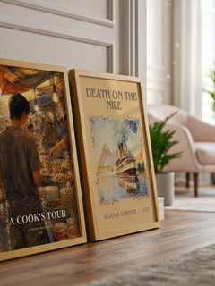 A Cook's Tour watercolour print framed by window – literary home decor