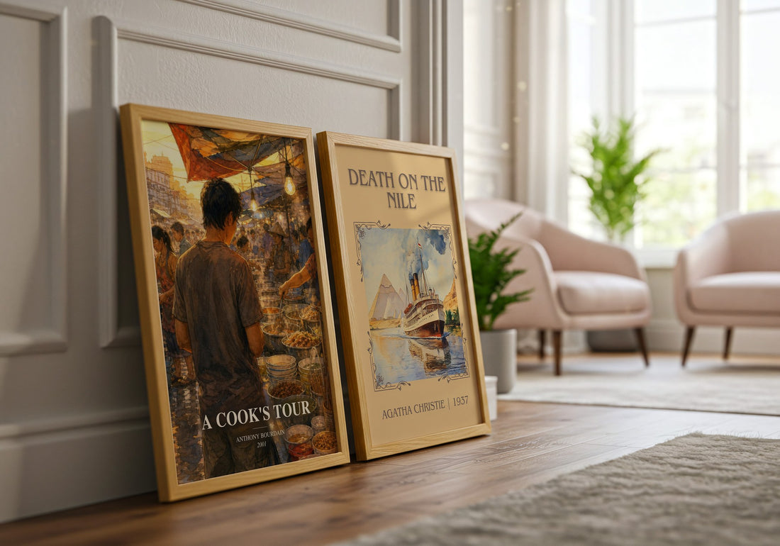 A Cook's Tour watercolour print framed by window – literary home decor