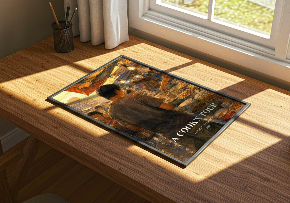 A Cook's Tour watercolour book poster framed on wall – memoir wall art