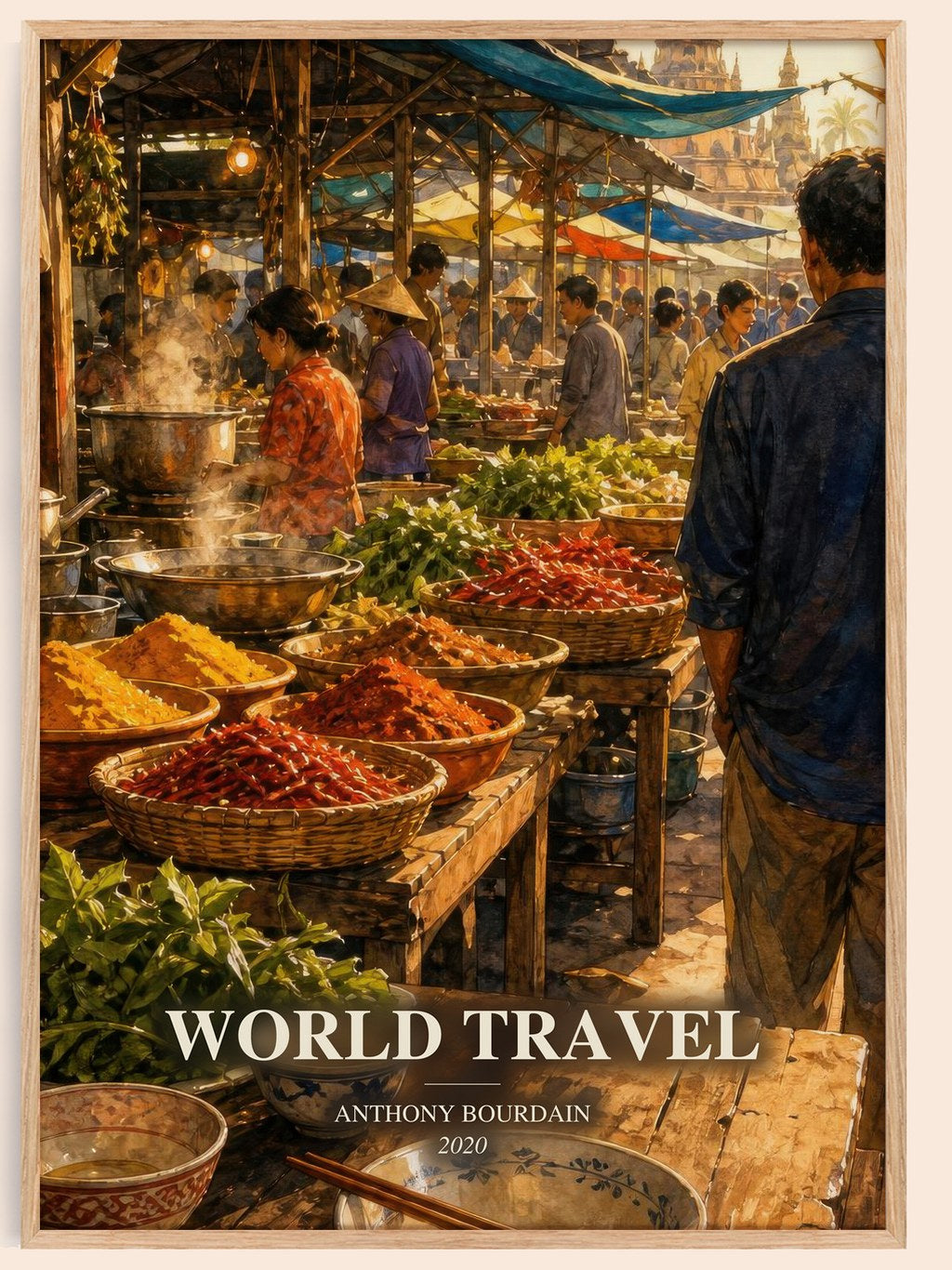 World Travel watercolour book poster by Anthony Bourdain – framed literary art print