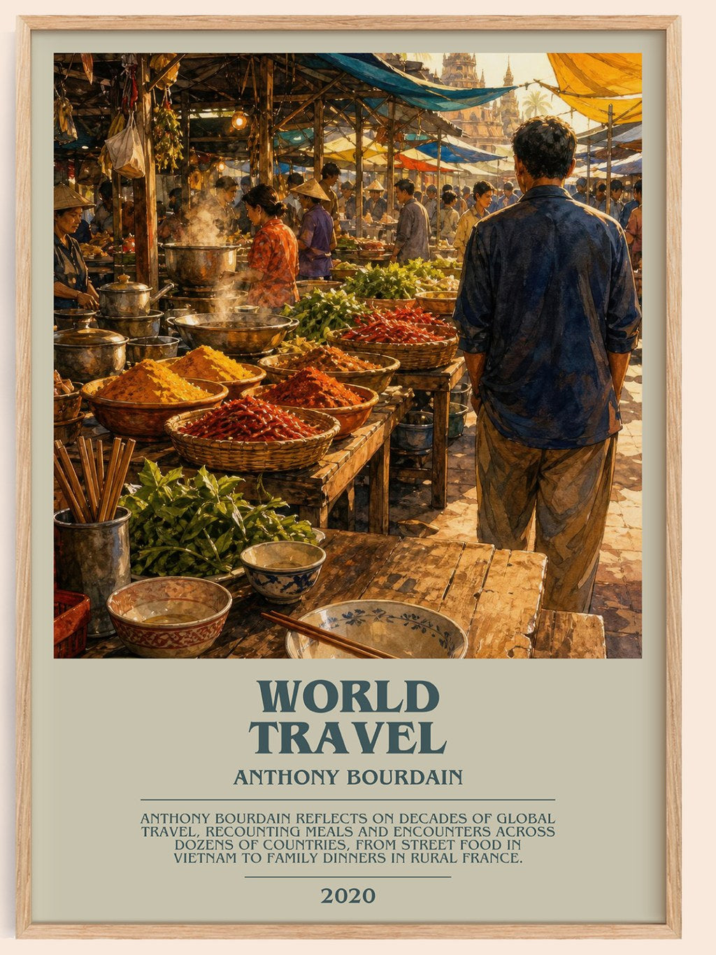World Travel bookish book poster by Anthony Bourdain – framed literary art print