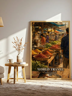 World Travel watercolour print in frame leaning in hallway – non fiction wall art