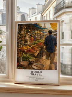 World Travel book cover poster colour and style options – Anthony Bourdain book art