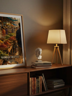 World Travel watercolour print on bookshelf – Anthony Bourdain fan gift