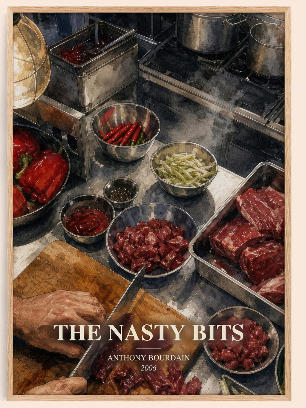 The Nasty Bits watercolour book poster by Anthony Bourdain – framed literary art print