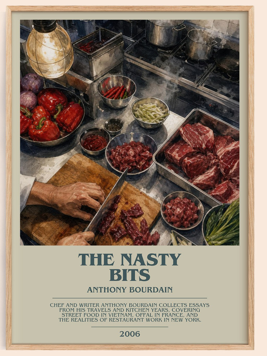 The Nasty Bits bookish book poster by Anthony Bourdain – framed literary art print