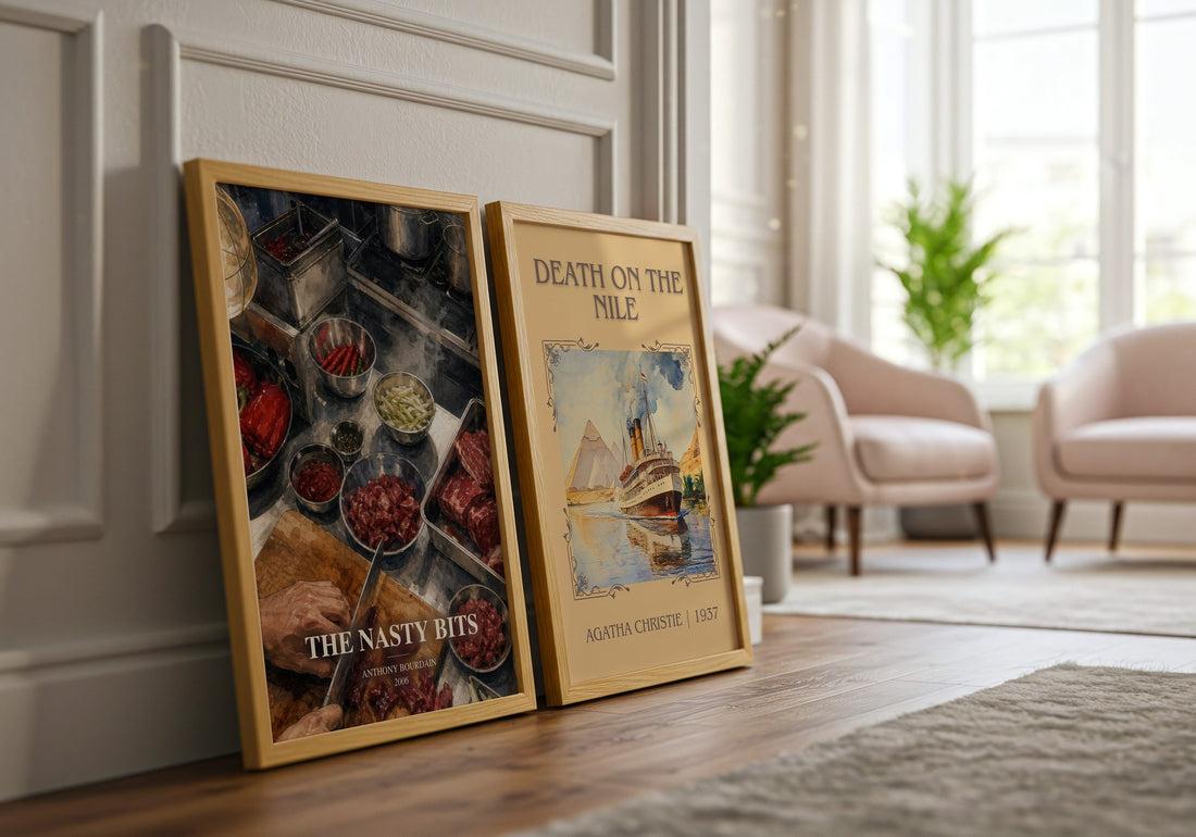 The Nasty Bits watercolour print framed by window – literary home decor