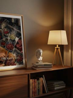The Nasty Bits watercolour print on bookshelf – Anthony Bourdain fan gift