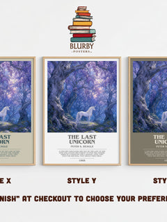 The Last Unicorn bookish print in frame leaning in hallway – fantasy wall art