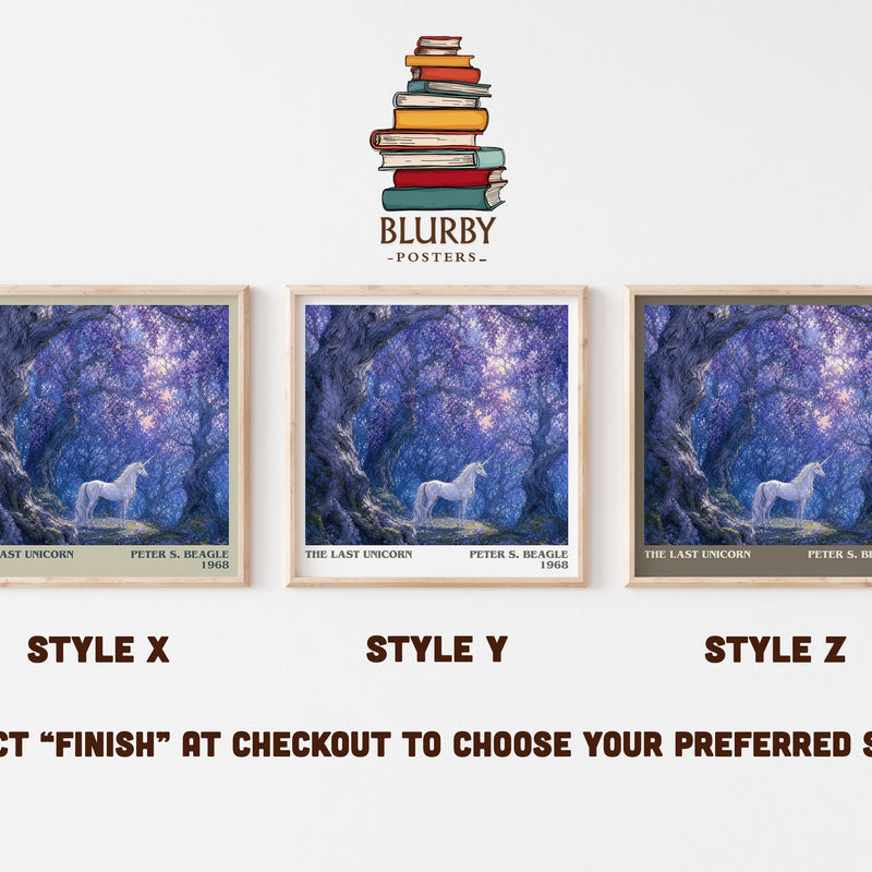 The Last Unicorn literary print in frame leaning in hallway – fantasy wall art