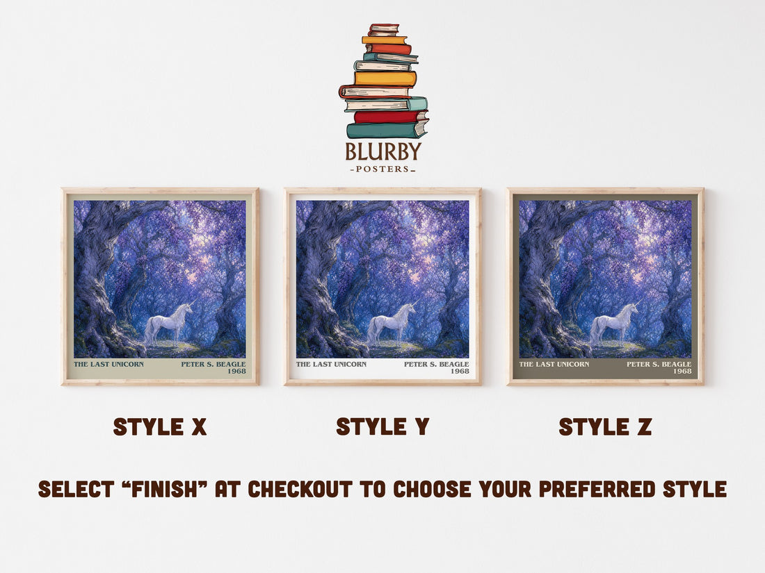 The Last Unicorn literary print in frame leaning in hallway – fantasy wall art (mockup)