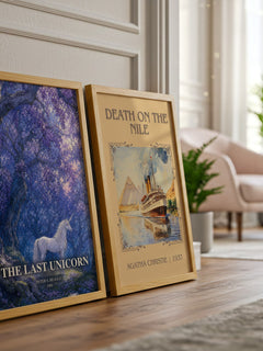 The Last Unicorn watercolour print framed by window – literary home decor