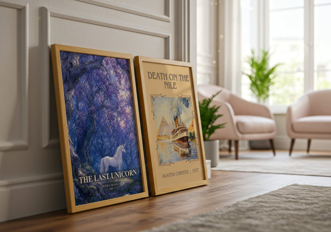 The Last Unicorn watercolour print framed by window – literary home decor