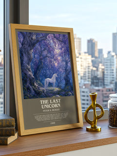 The Last Unicorn bookish print framed by window – literary home decor