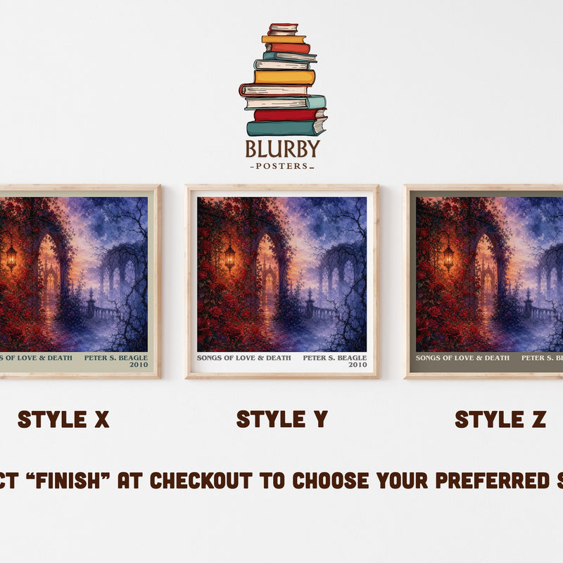 Songs of love & death literary print in frame leaning in hallway – fantasy wall art