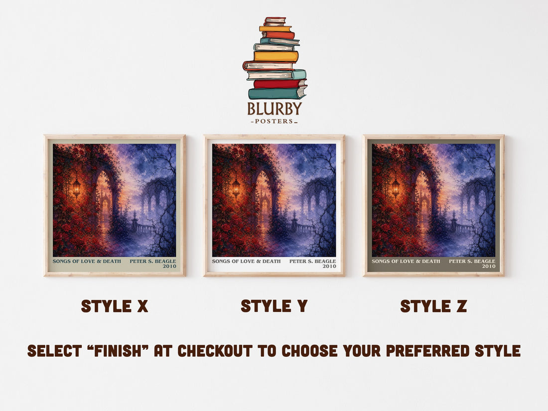 Songs of love & death literary print in frame leaning in hallway – fantasy wall art (mockup)